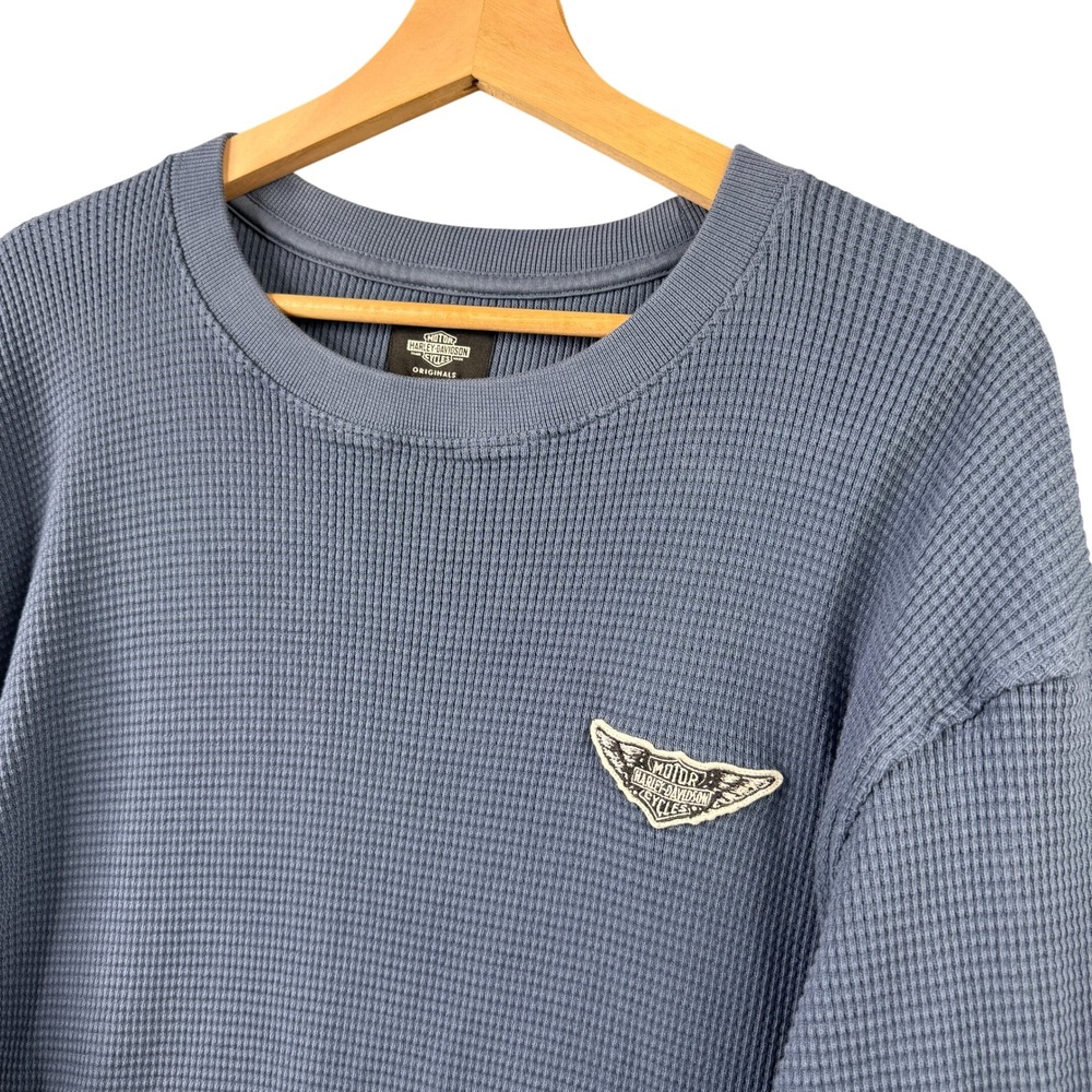 Harley Davidson Originals Blue Waffle Knit Thermal Long Sleeve Shirt Size 2XL